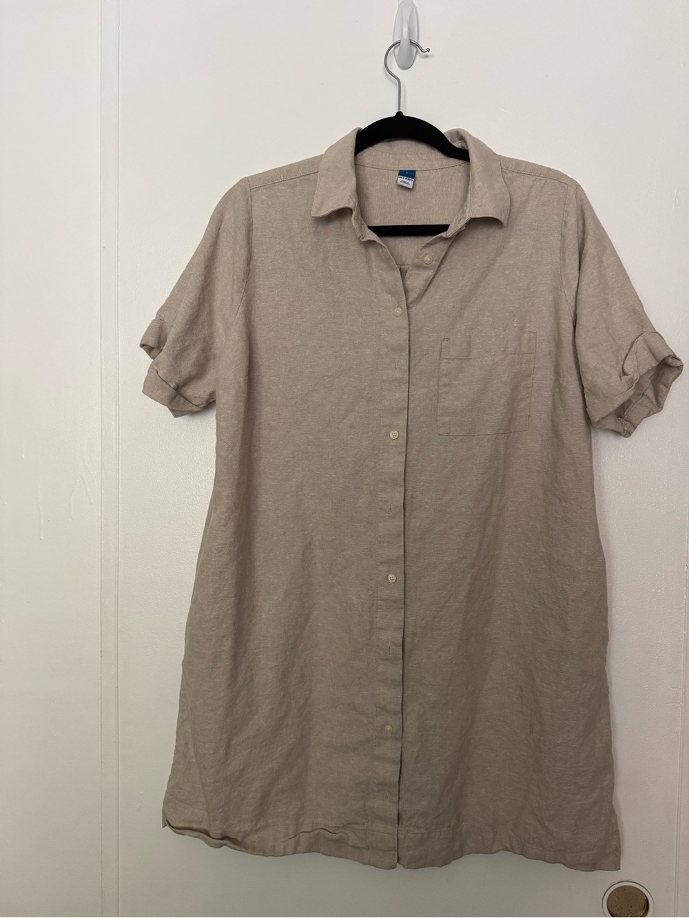 Old Navy Beige Linen Button-Front Mini Dress